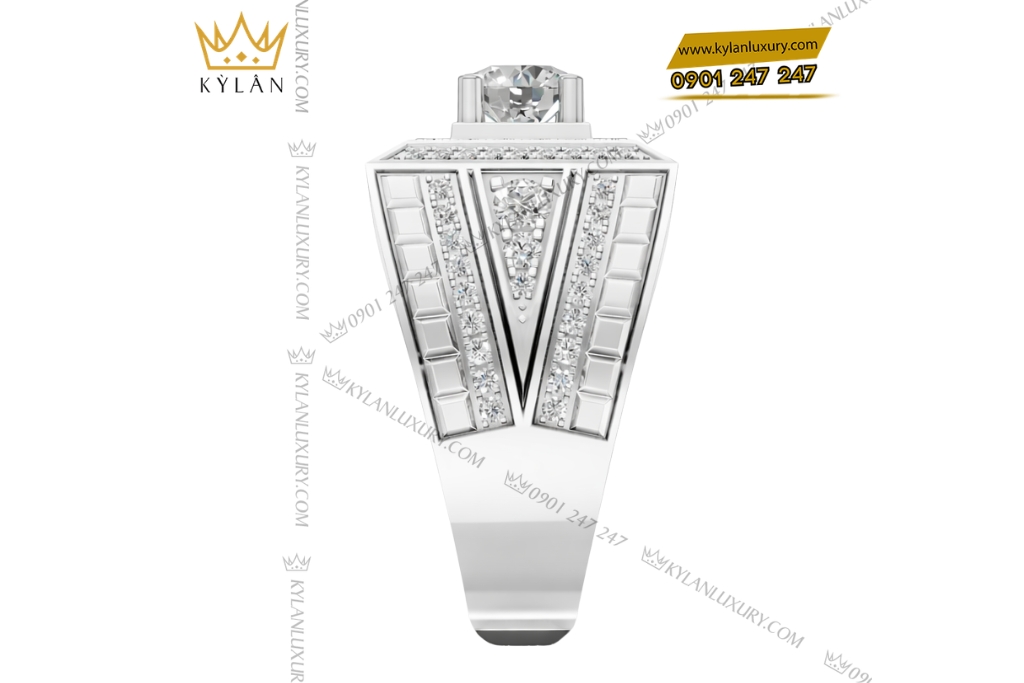 Nhẫn nam vàng trắng Au750 đính kim cương
