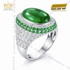 Nhẫn nam vàng trắng Au750 đính kim cương và ngọc lục bảo