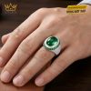 Nhẫn nam vàng trắng Au750 đính kim cương và ngọc lục bảo