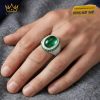 Nhẫn nam vàng trắng Au750 đính kim cương và ngọc lục bảo