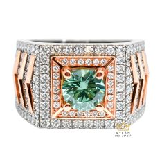 Nhẫn nam vàng trắng mix vàng hồng đính kim cương và đá quý xanh