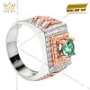 Nhẫn nam vàng trắng mix vàng hồng đính kim cương và đá quý xanh