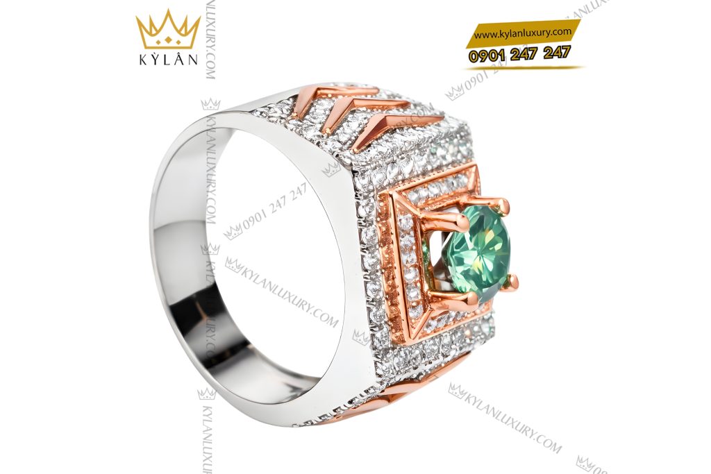 Kỳ Lân Luxury Nhan nam vang trang mix vang hong dinh kim cuong va da quy xanh 4 Nhẫn nam vàng trắng mix vàng hồng đính kim cương và đá quý xanh