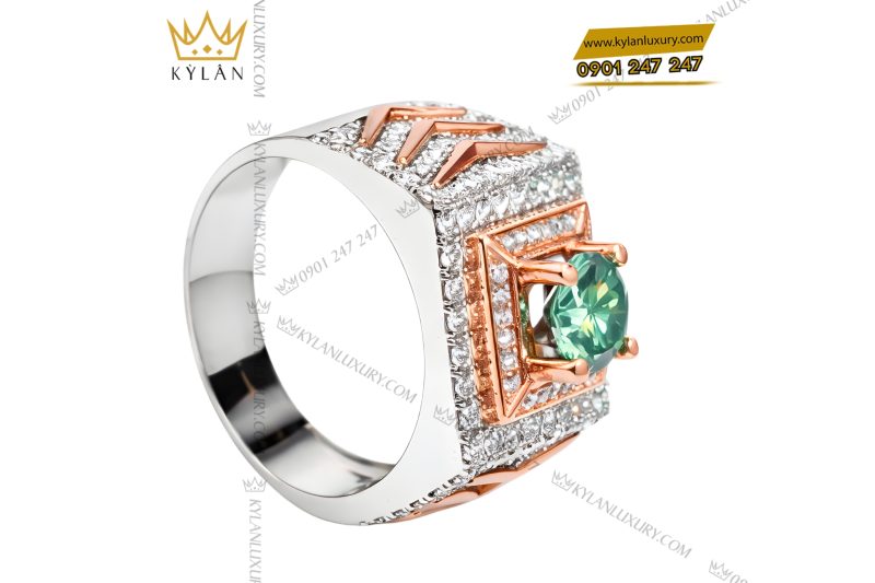 Nhẫn nam vàng trắng mix vàng hồng đính kim cương và đá quý xanh