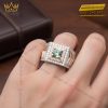 Nhẫn nam vàng trắng mix vàng hồng đính kim cương và đá quý xanh