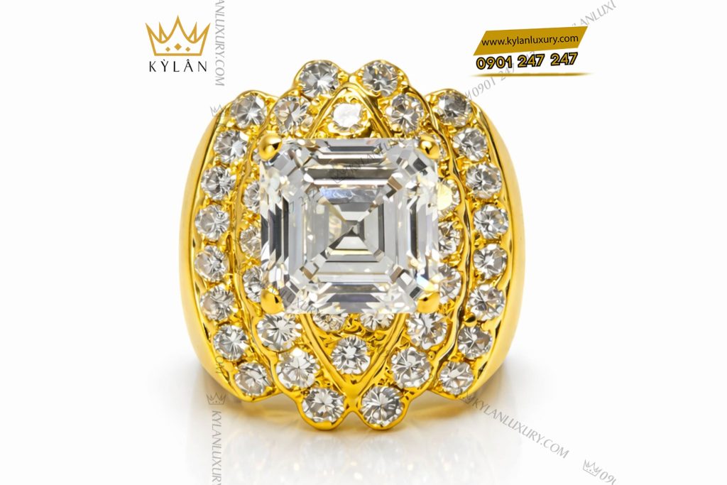 Nhẫn nam vàng vàng Au750 đính viên chủ kim cương vuông 12ly