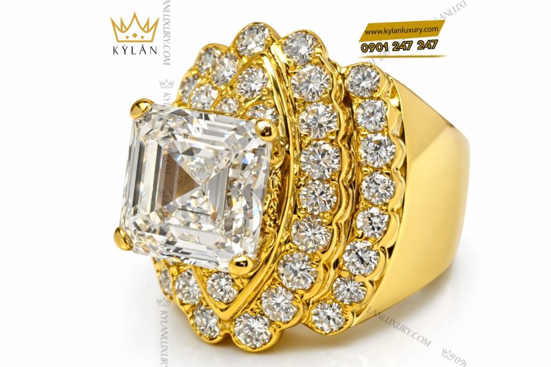 Nhẫn nam vàng vàng Au750 đính viên chủ kim cương vuông 12ly