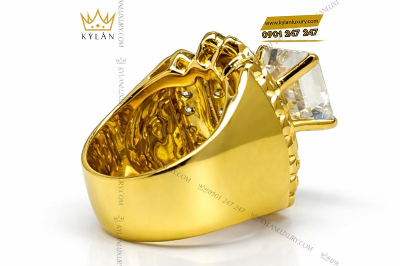 Nhẫn nam vàng vàng Au750 đính viên chủ kim cương vuông 12ly