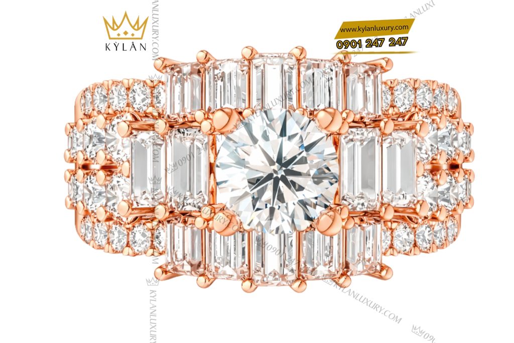 Nhẫn nữ vàng hồng Au750 đính kim cương 3 Nhẫn nữ vàng hồng Au750 đính kim cương
