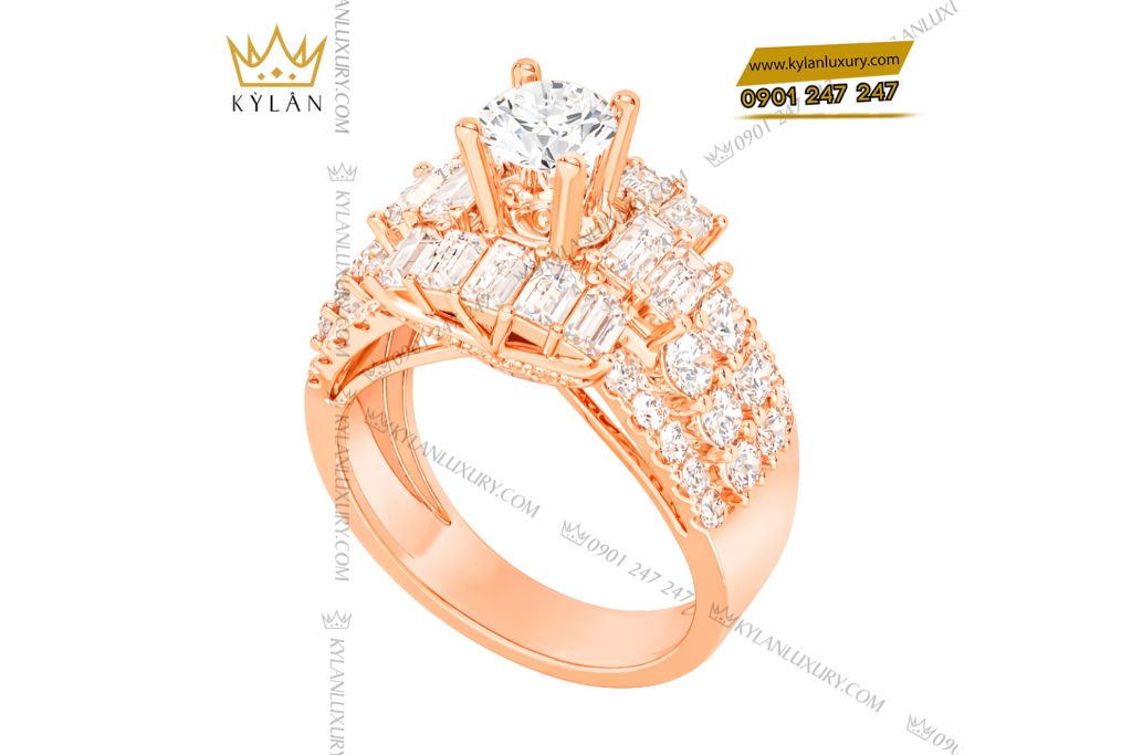 Nhẫn nữ vàng hồng Au750 đính kim cương 2 Nhẫn nữ vàng hồng Au750 đính kim cương