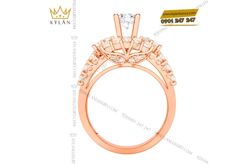 Nhẫn nữ vàng hồng Au750 đính kim cương