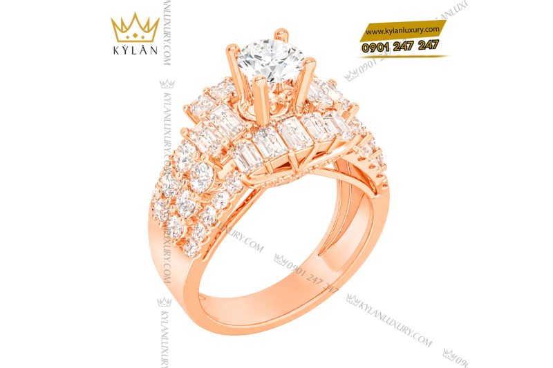 Nhẫn nữ vàng hồng Au750 đính kim cương