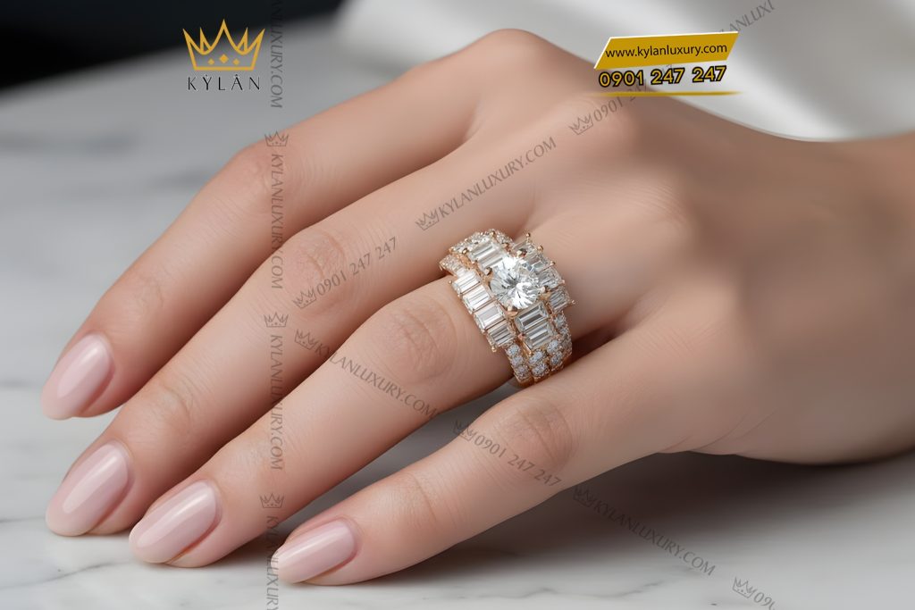 Nhẫn nữ vàng hồng Au750 đính kim cương 6 Nhẫn nữ vàng hồng Au750 đính kim cương