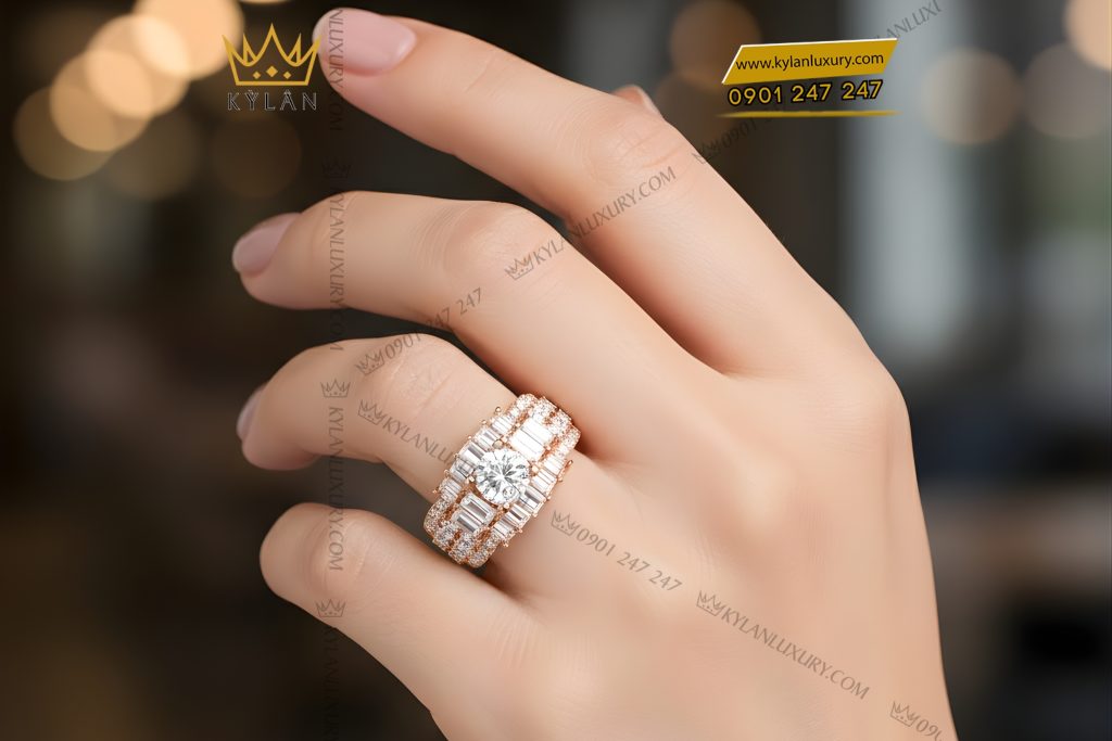 Nhẫn nữ vàng hồng Au750 đính kim cương 5 Nhẫn nữ vàng hồng Au750 đính kim cương