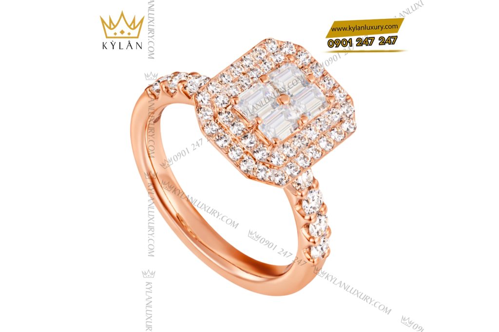 Nhẫn nữ vàng hồng Au750 đính kim cương 4 Nhẫn nữ vàng hồng Au750 đính kim cương