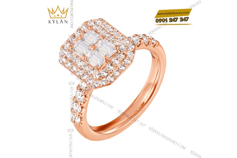 Nhẫn nữ vàng hồng Au750 đính kim cương