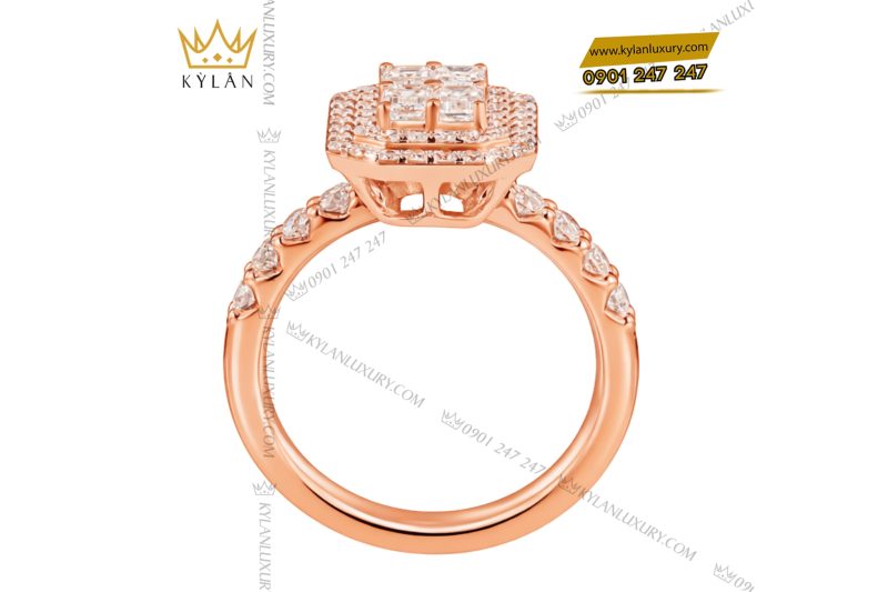 Nhẫn nữ vàng hồng Au750 đính kim cương