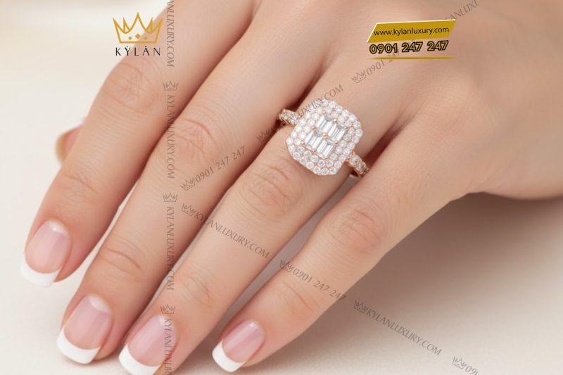 Nhẫn nữ vàng hồng Au750 đính kim cương