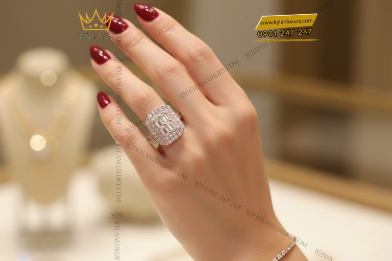Nhẫn nữ vàng hồng Au750 đính kim cương