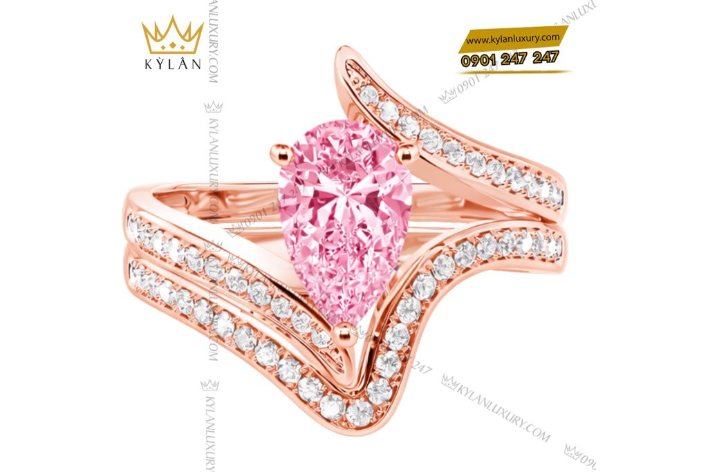 Nhẫn nữ vàng hồng Au750 đính kim cương và đá quý hồng