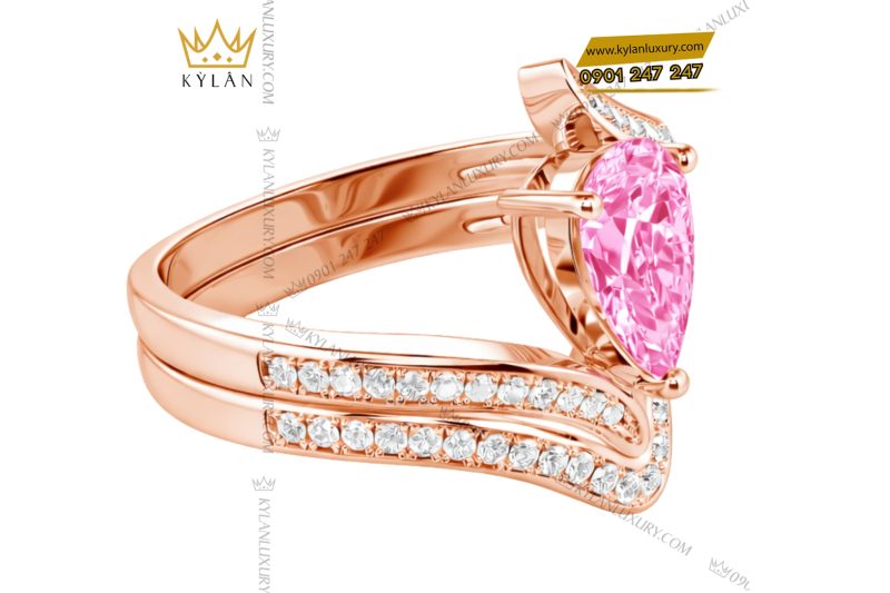 Nhẫn nữ vàng hồng Au750 đính kim cương và đá quý hồng