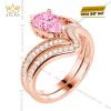Nhẫn nữ vàng hồng Au750 đính kim cương và đá quý hồng