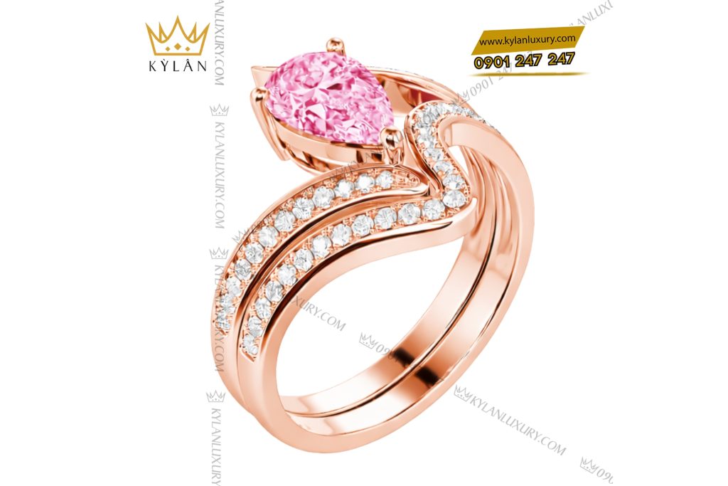 Nhẫn nữ vàng hồng Au750 đính kim cương và đá quý hồng