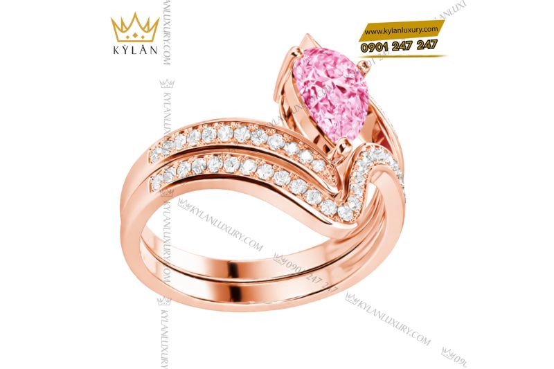 Nhẫn nữ vàng hồng Au750 đính kim cương và đá quý hồng