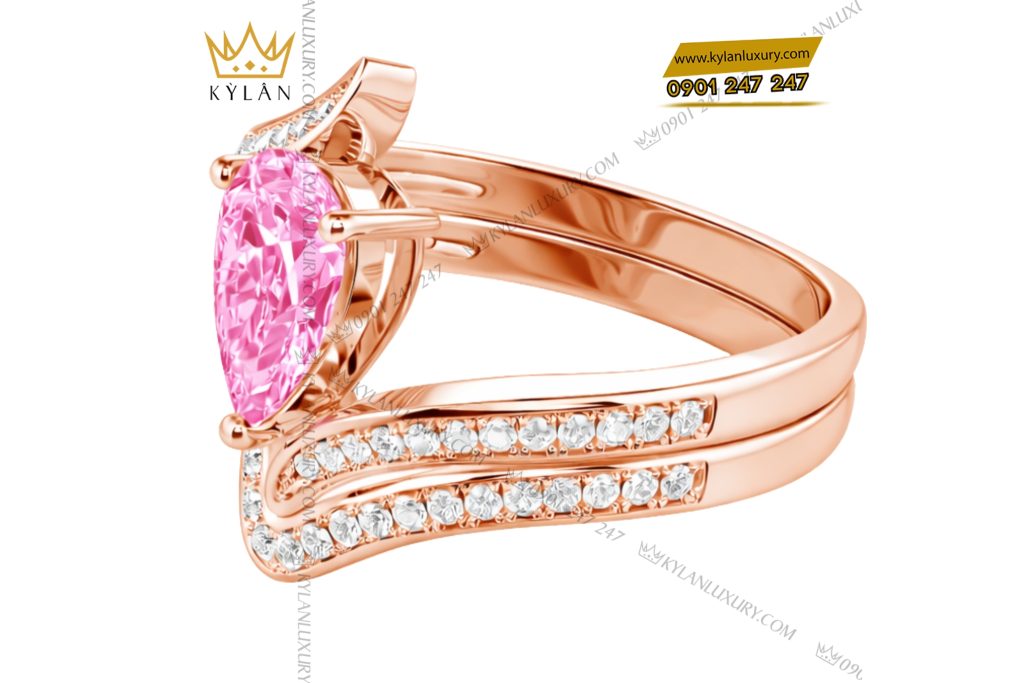 Kỳ Lân Luxury Nhan nu vang hong Au750 dinh kim cuong va da quy hong 5 Nhẫn nữ vàng hồng Au750 đính kim cương và đá quý hồng