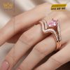 Nhẫn nữ vàng hồng Au750 đính kim cương và đá quý hồng