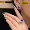 Nhẫn nữ vàng hồng Au750 đính kim cương và đá sapphire xanh