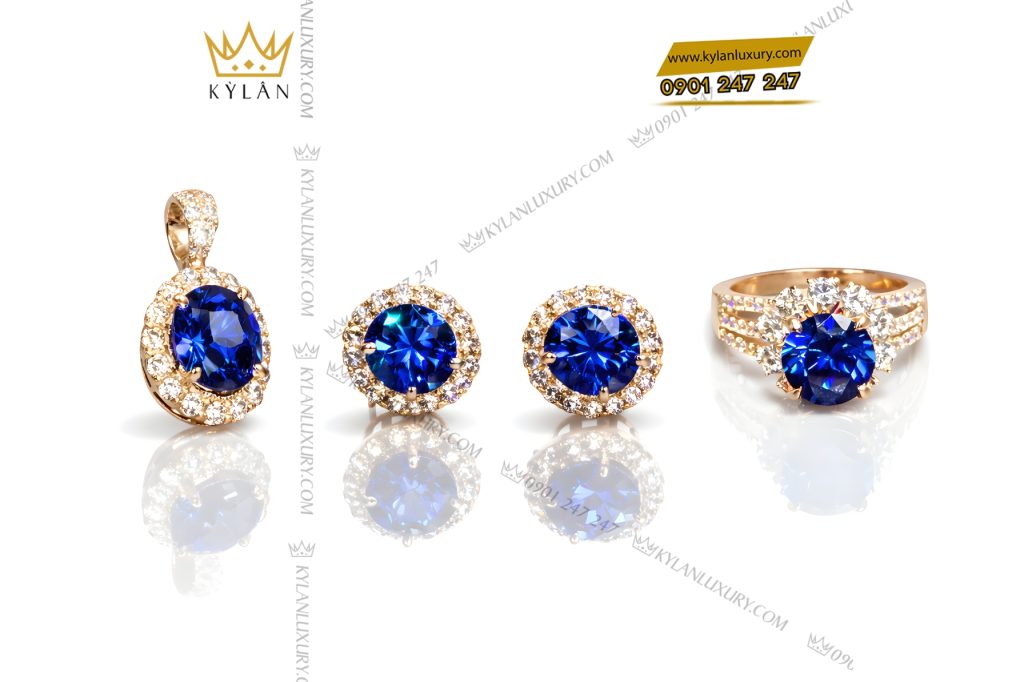 Kỳ Lân Luxury Nhan nu vang hong Au750 dinh kim cuong va da sapphire xanh 8 Nhẫn nữ vàng hồng Au750 đính kim cương và đá sapphire xanh