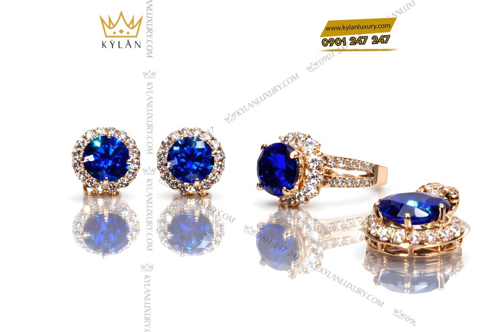 Kỳ Lân Luxury Nhan nu vang hong Au750 dinh kim cuong va da sapphire xanh 9 Nhẫn nữ vàng hồng Au750 đính kim cương và đá sapphire xanh