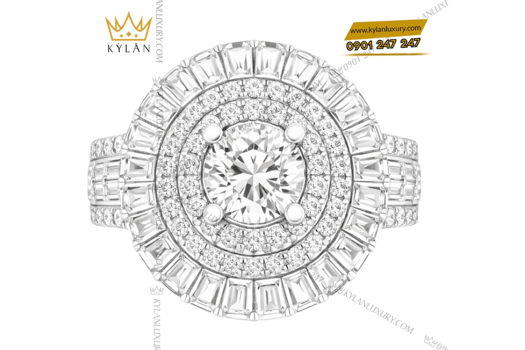 Nhẫn nữ vàng trắng Au750 đính kim cương