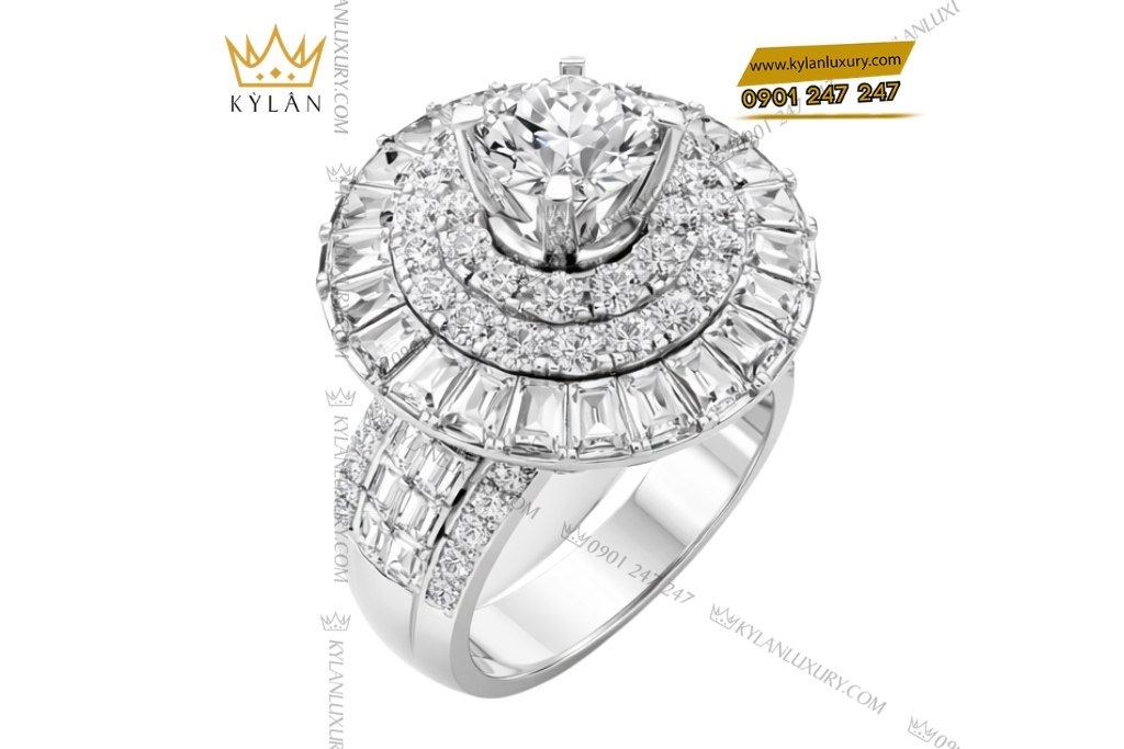 Nhẫn nữ vàng trắng Au750 đính kim cương