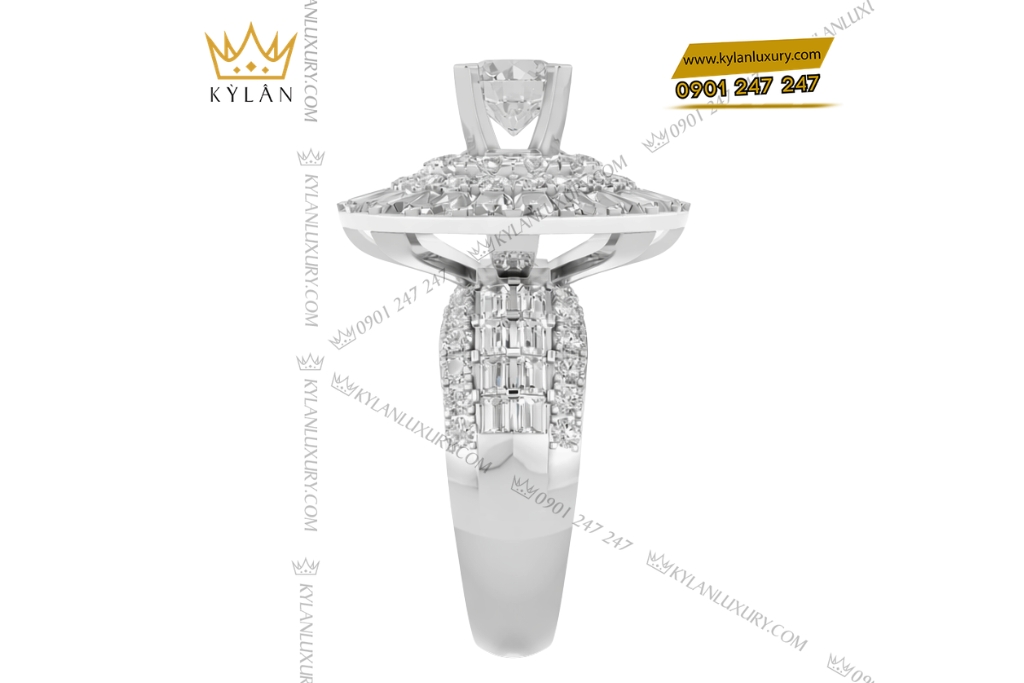 Nhẫn nữ vàng trắng Au750 đính kim cương