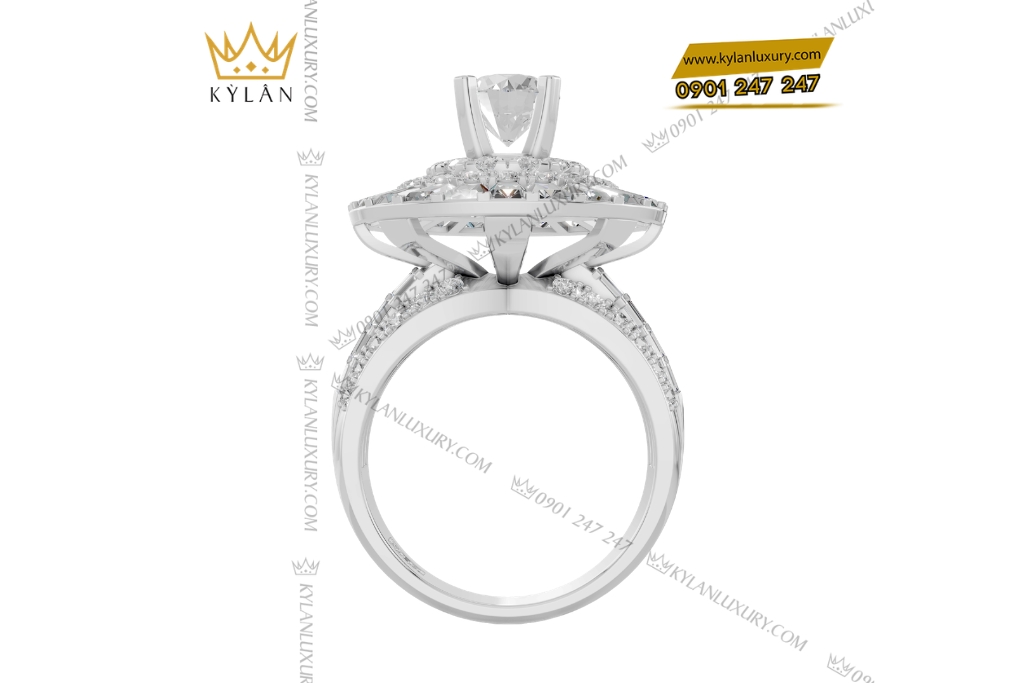 Kỳ Lân Luxury Nhan nu vang trang Au750 dinh kim cuong 15 Nhẫn nữ vàng trắng Au750 đính kim cương