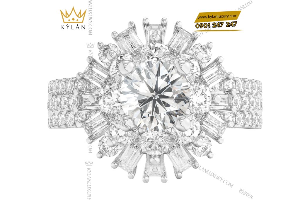 Nhẫn nữ vàng trắng Au750 đính kim cương