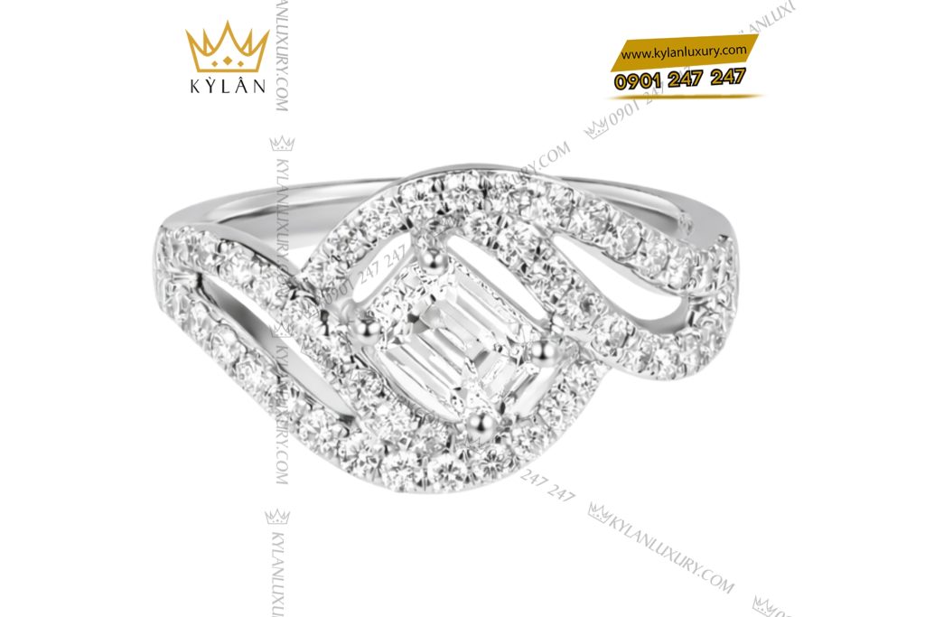 Nhẫn nữ vàng trắng Au750 đính kim cương