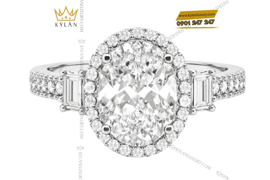 Nhẫn nữ vàng trắng Au750 đính kim cương