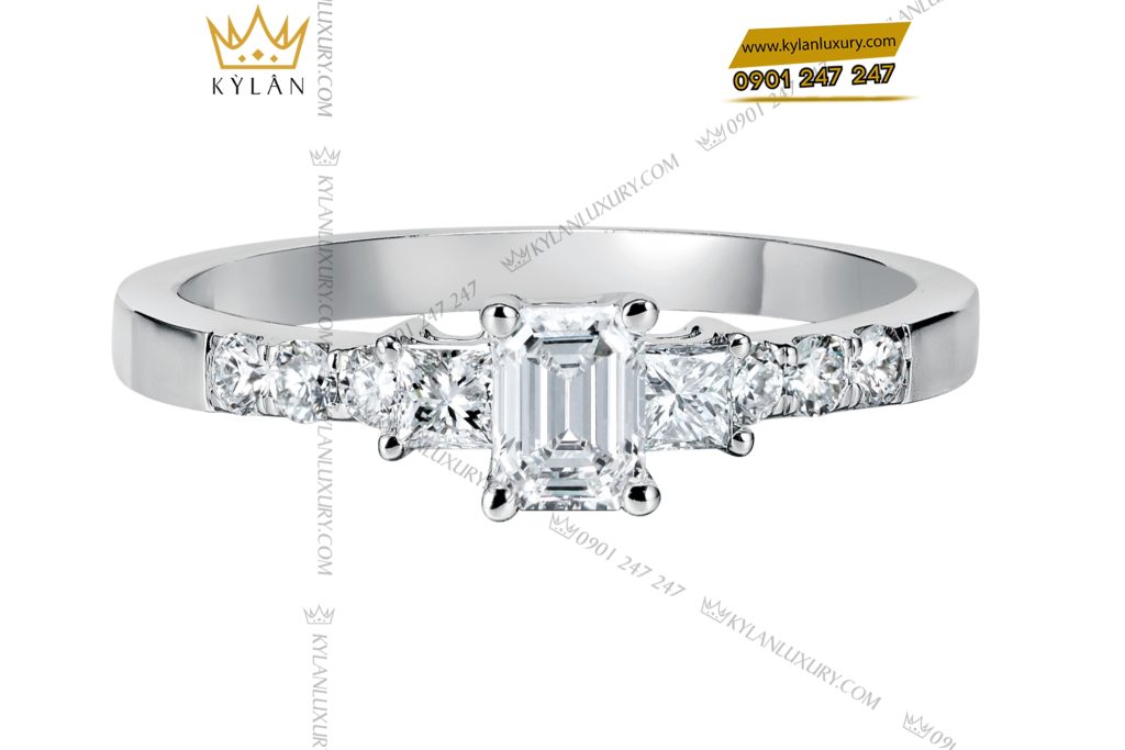 Nhẫn nữ vàng trắng Au750 đính kim cương