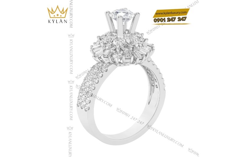 Nhẫn nữ vàng trắng Au750 đính kim cương