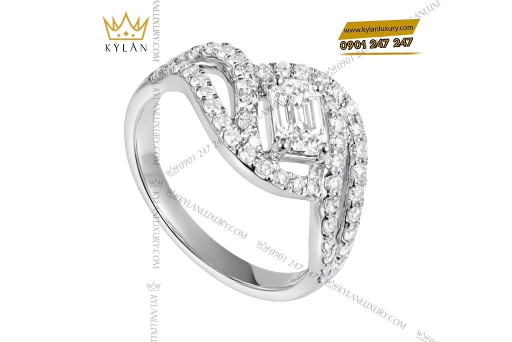 Kỳ Lân Luxury Nhan nu vang trang Au750 dinh kim cuong 3 Nhẫn nữ vàng trắng Au750 đính kim cương