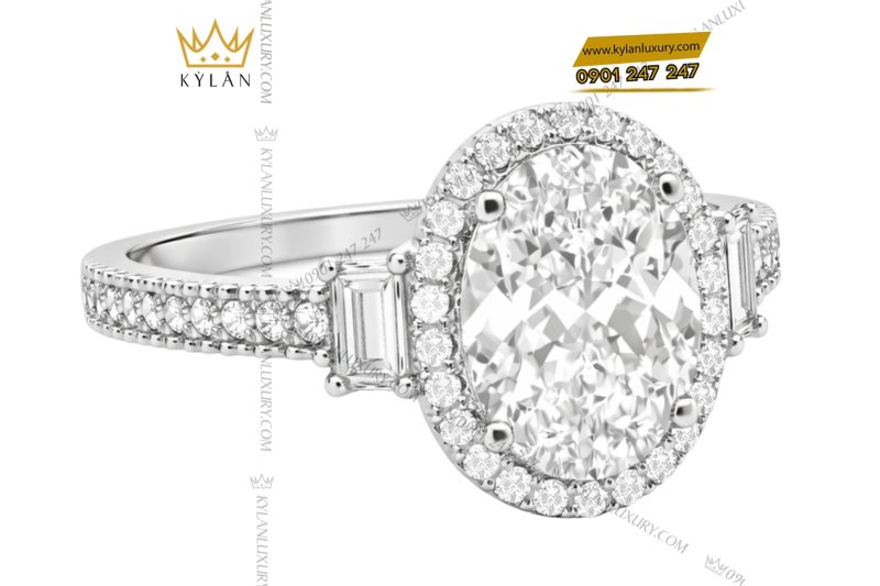 Nhẫn nữ vàng trắng Au750 đính kim cương