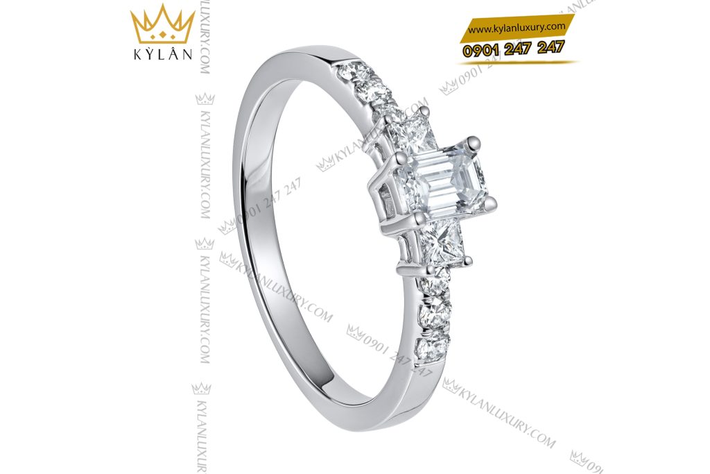 Nhẫn nữ vàng trắng Au750 đính kim cương
