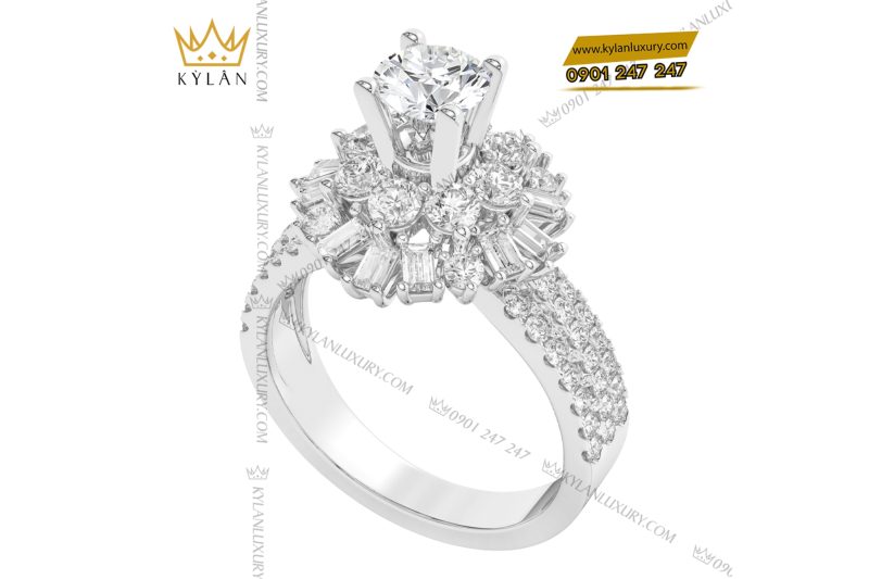 Nhẫn nữ vàng trắng Au750 đính kim cương