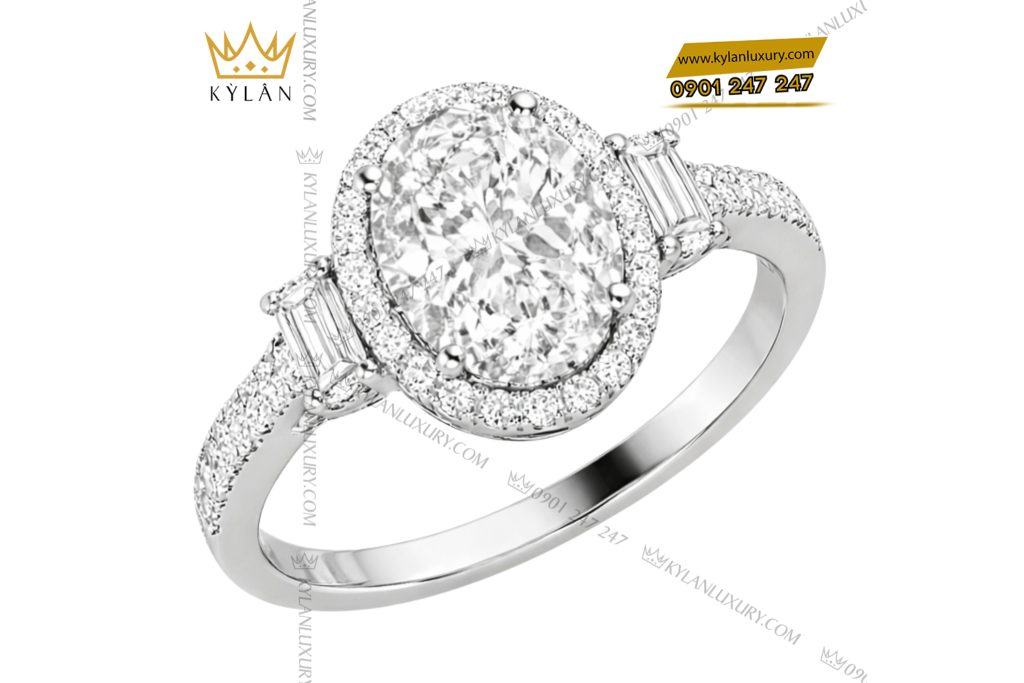 Nhẫn nữ vàng trắng Au750 đính kim cương