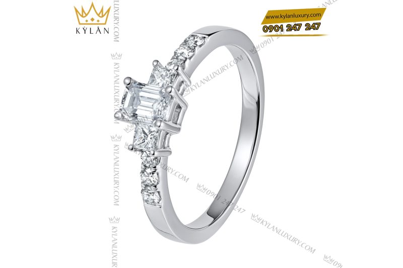Nhẫn nữ vàng trắng Au750 đính kim cương