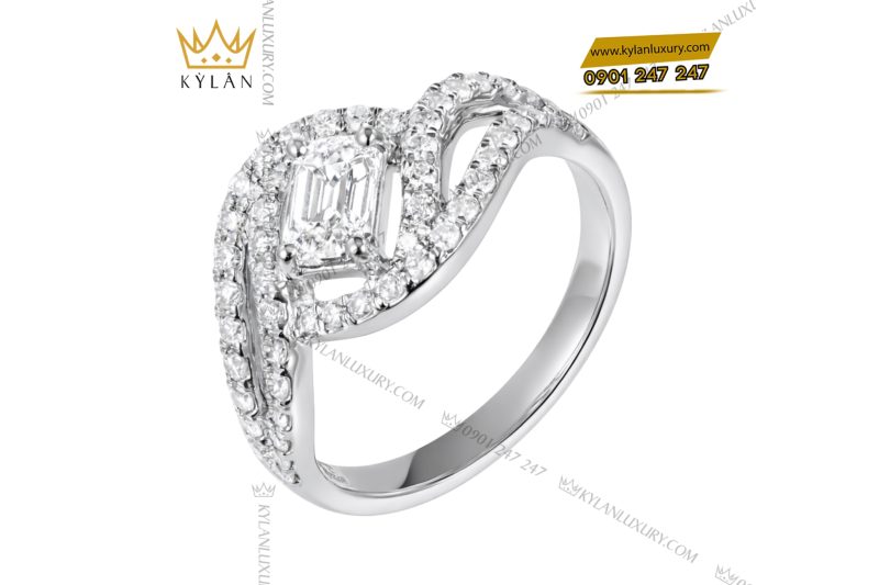 Nhẫn nữ vàng trắng Au750 đính kim cương