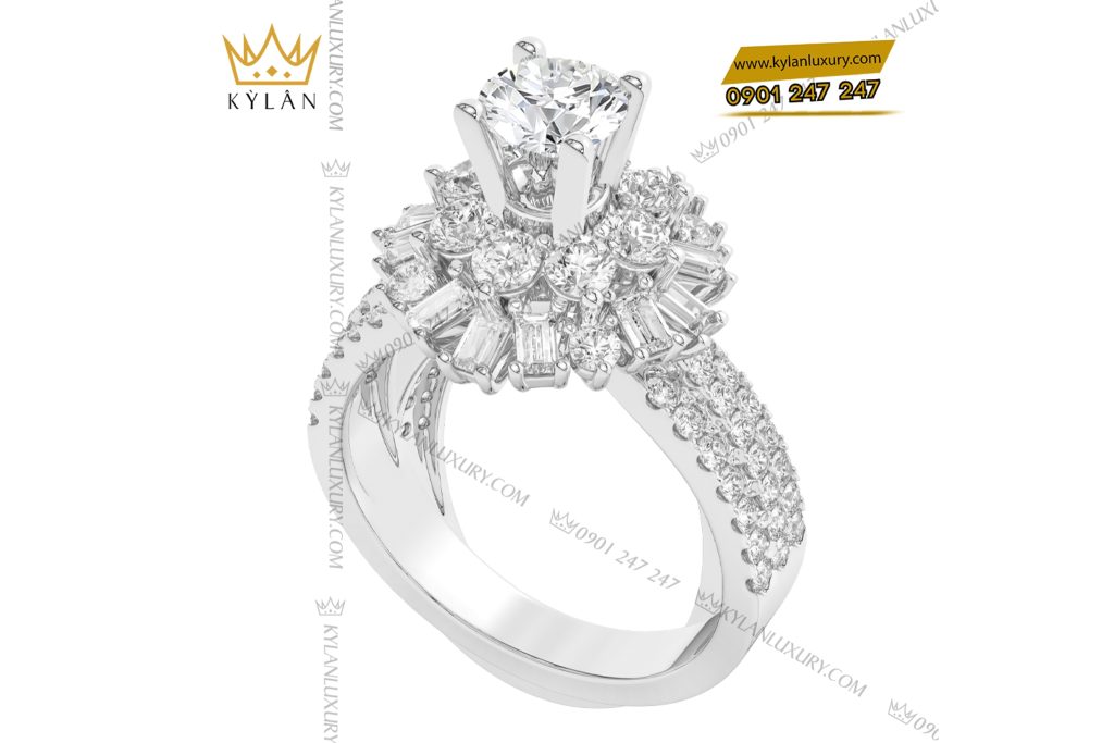 Nhẫn nữ vàng trắng Au750 đính kim cương